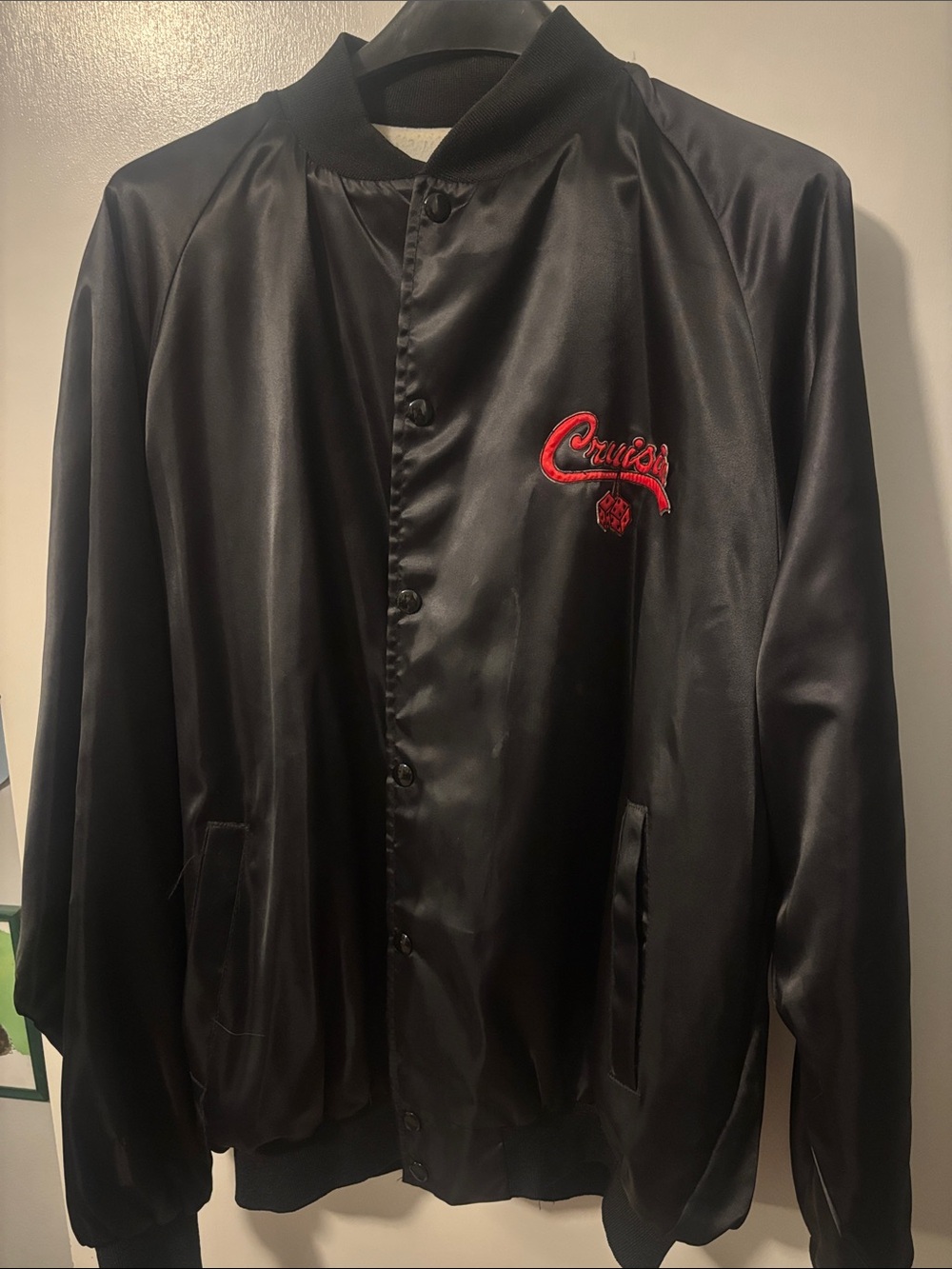 Black Satin Men’s Button Bomber Jacket Route 66 America’s Mainstreet Classic